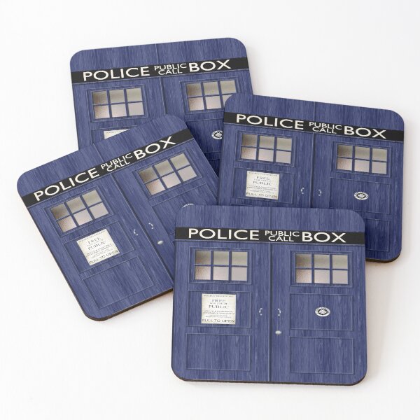 Tardis Fan Art Police Public Call Box Coasters (Set of 4)