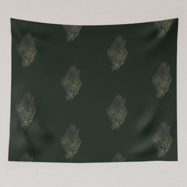 Item preview, Rose and Daisy Floral Geometric- Dark Green and Gold designed and sold by LordGraceArt.
