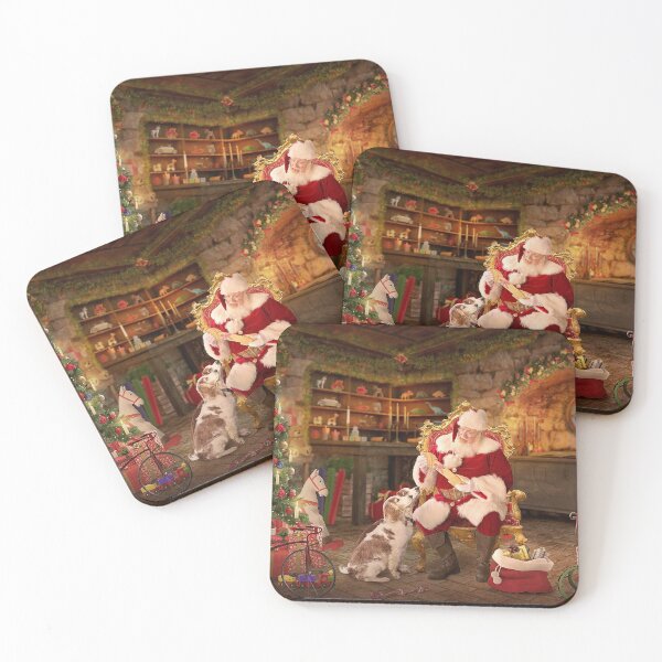 Item preview, Christmas with Santa and the welsh springer spaniels designed and sold by Rowena Cherry Art.