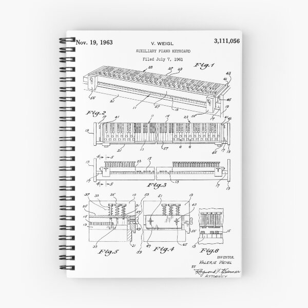 Item preview, Auxiliary Piano Keyboard Patent 1963 designed and sold by InkedArtPrints.