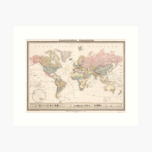 Vista previa del artículo con la obra «Mapa mundial histórico colorido vintage del arco iris Mapa mundial bohemio», diseñado y vendido por easteuromaps.