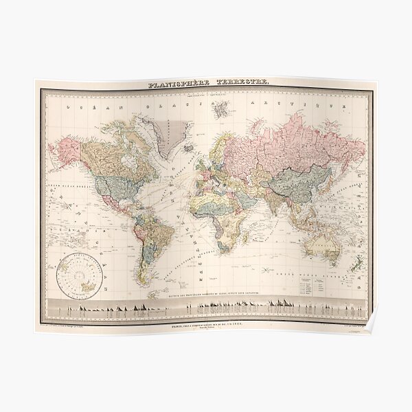 Vintage Colorful Historical Rainbow World Map Boho Poster
