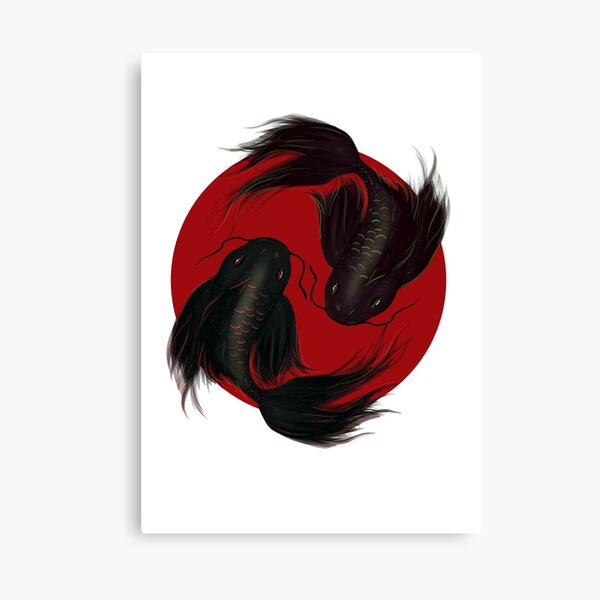 Vista previa del artículo con la obra «Koi gemelo negro en sol naciente rojo», diseñado y vendido por RenSomnium.