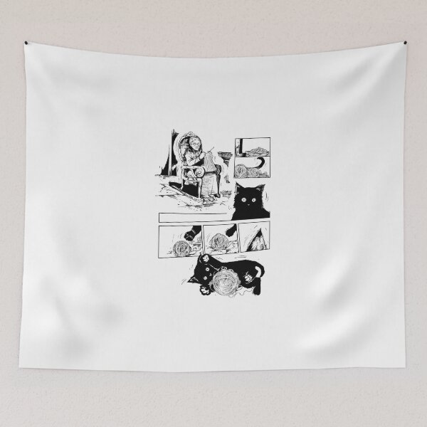Item preview, Cat Lady Knitting with Cute Black Kitten. Anime Manga comicbook sketch designed and sold by azule1.