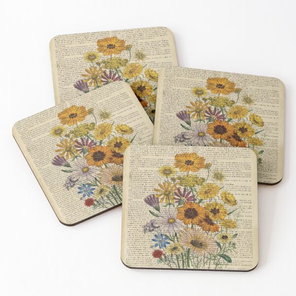 Item preview, Botanical print, on old book page - Garden flowers designed and sold by Art by Lilia.