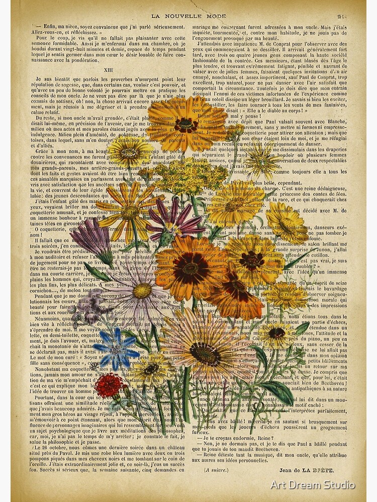 Botanical print, on old book page - Garden flowers by lldd11