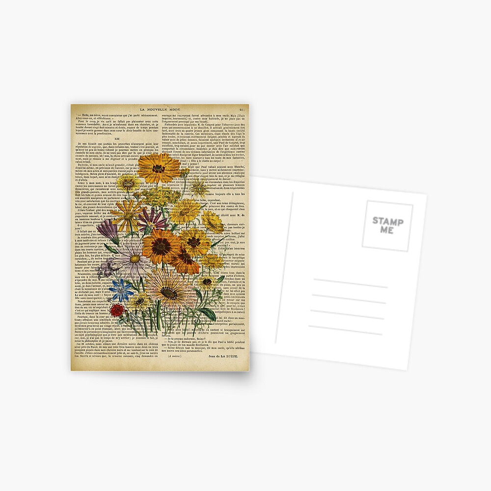 Botanical print, on old book page - Garden flowers Postcard