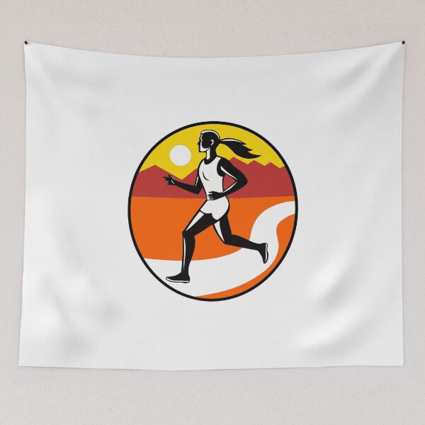 Item preview, Female Runner Mountains Oval Retro designed and sold by patrimonio.