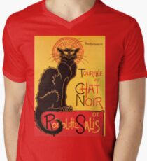 Le Chat Noir Weinlese-Plakat T-Shirt mit V-Ausschnitt
