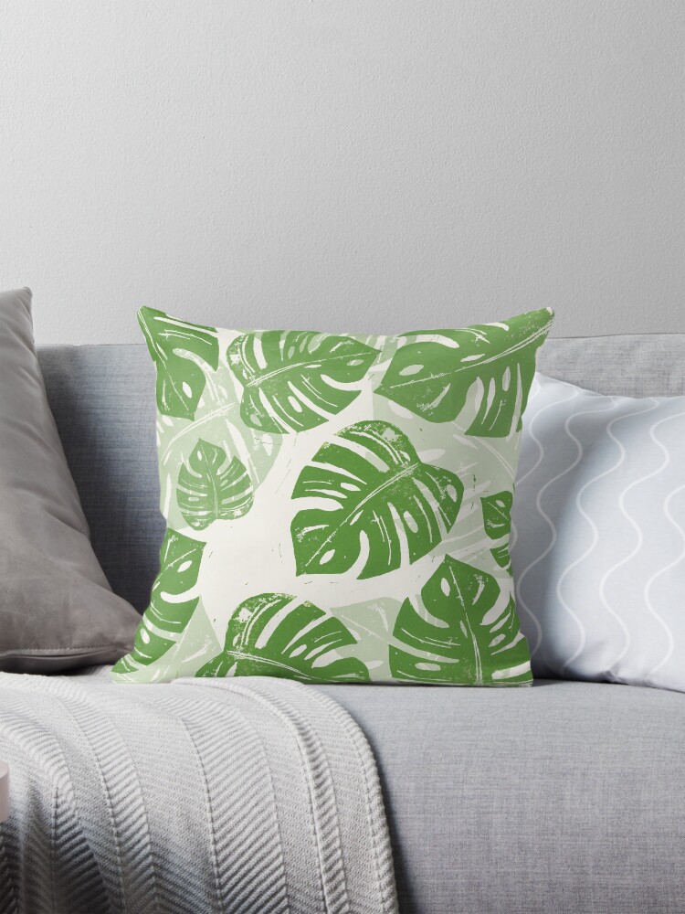 Thumbnail 1 of 4, Pillow, Linocut Leaf Pattern designed and sold by BiancaGreen.