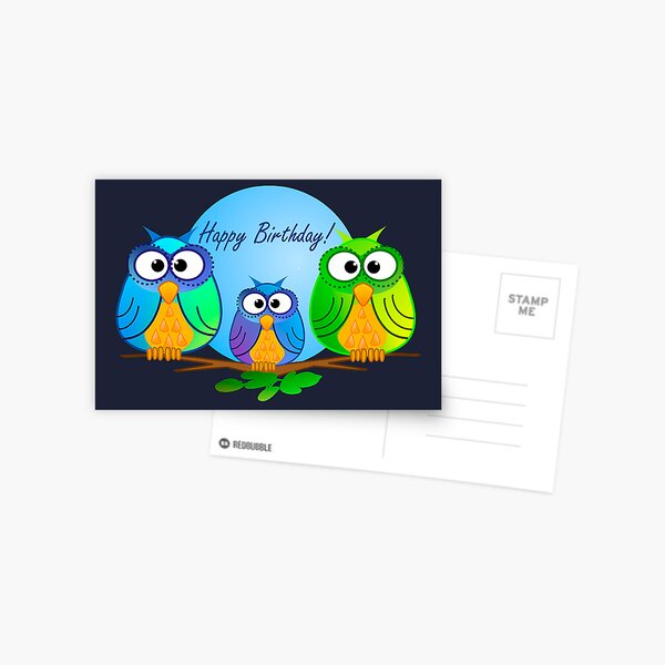 Happy birthday card with owls Postcard