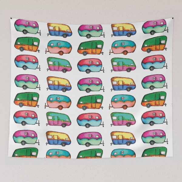 Item preview, colorful retro camper pattern designed and sold by daisydebby.