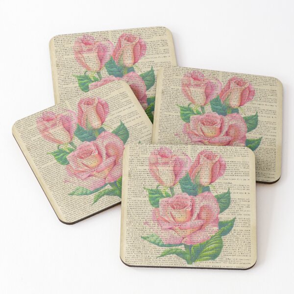 Item preview, Botanical print, on old book page - Pink Roses designed and sold by Art by Lilia.