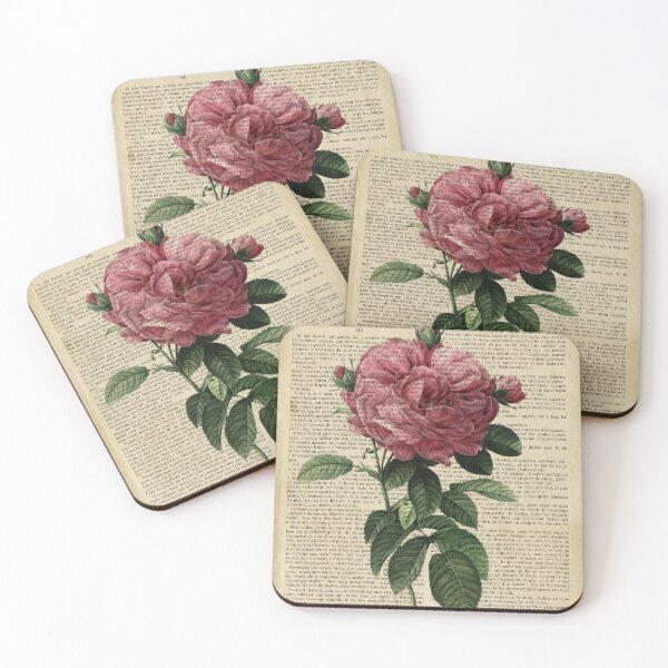 Item preview, Botanical print, on old book page - Dusty pink Roses designed and sold by Art by Lilia.