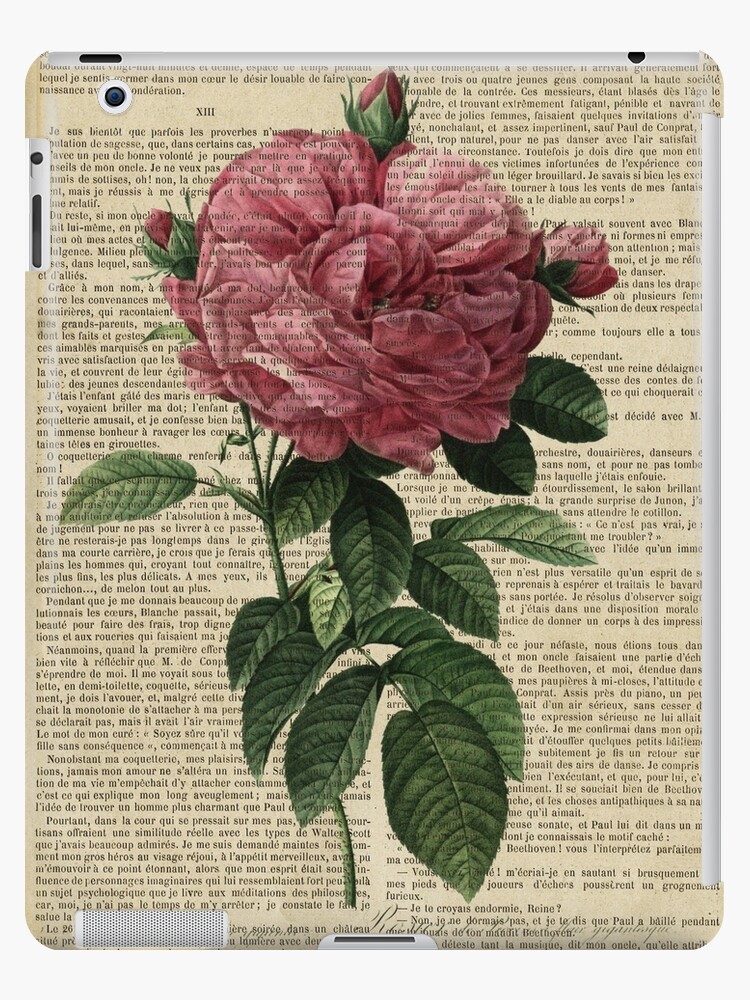 Botanical Print On Old Book Page Dusty Pink Roses Ipad Case Skin By Lldd11 Redbubble