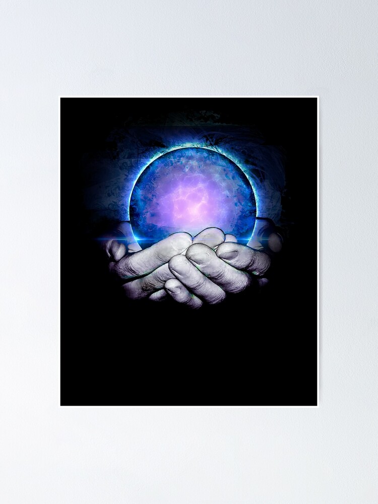Energy Ball On Black Background With Cradled Hands Poster By Odditywear Redbubble