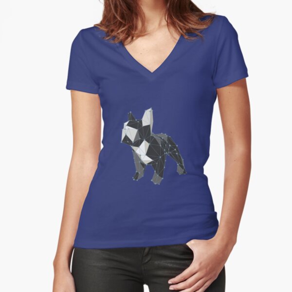 Cute little french bulldog low poly Fitted V-Neck T-Shirt