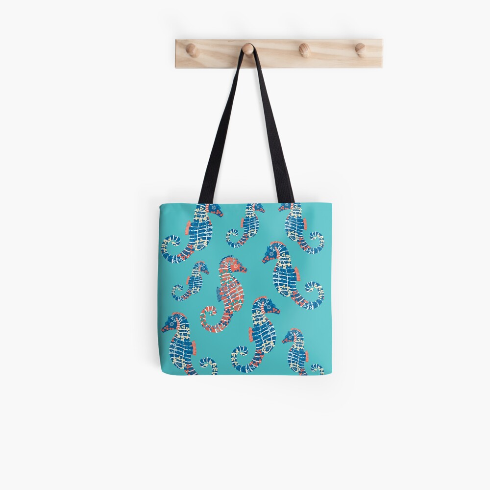 Seahorses Marine Coral Texture Tote Bag