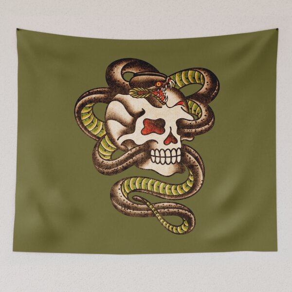Item preview, Salty-Dog American Traditional Serpent Skull designed and sold by salty-dog.