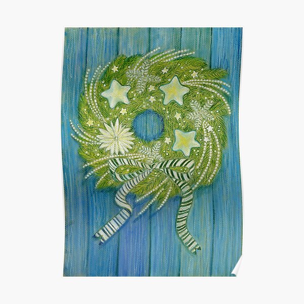 Wreath on a Blue Door Poster