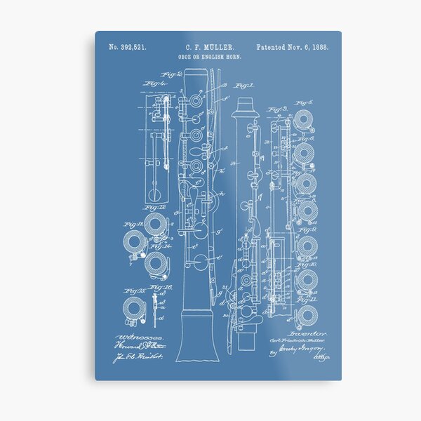1888 Muller Oboe Drawing Gifts For Oboe Players English Horn Patent Art  Print