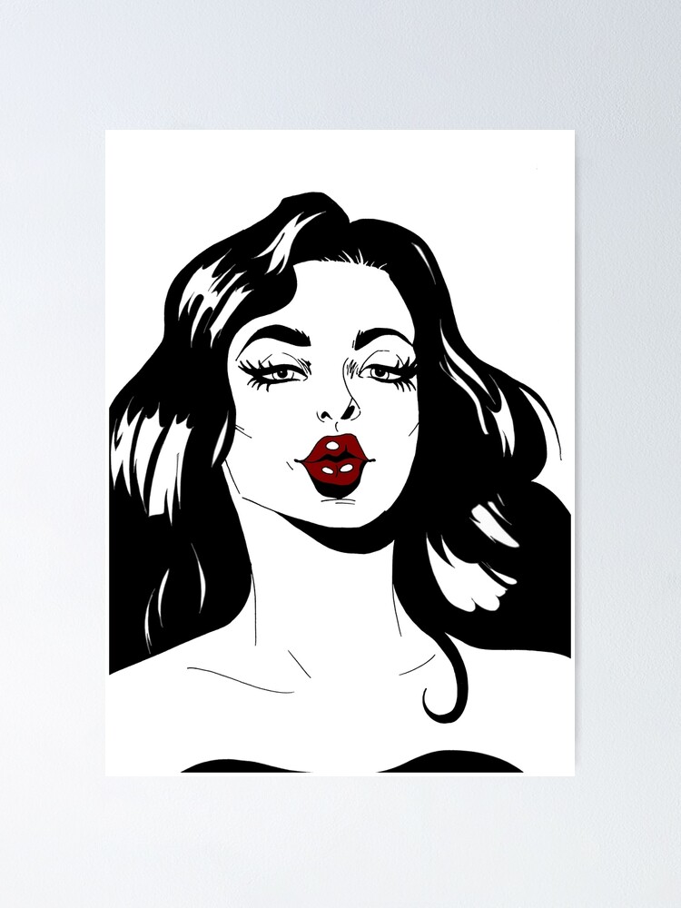 Red White and Black Wine Pin-up Pop Art Drawing