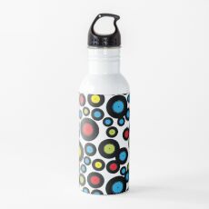 DJ Retro Vinyl Record Album Black Red Blue Pattern Water Bottle