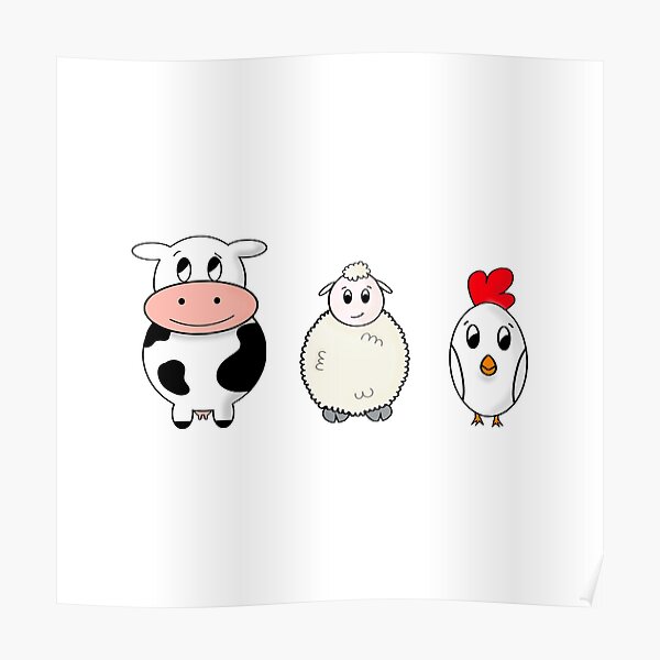 Cow, sheep and chicken Poster