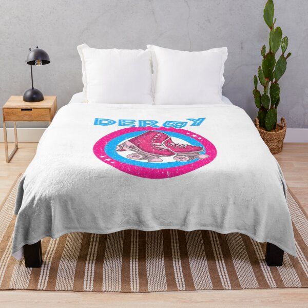 Item preview, Roller Derby Girl 80s Skate Disco - Hot Pink & Blue designed and sold by phoxydesign.