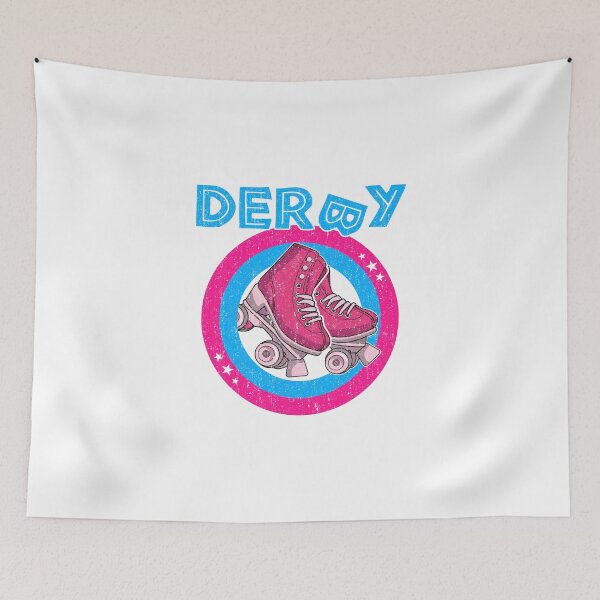 Item preview, Roller Derby Girl 80s Skate Disco - Hot Pink & Blue designed and sold by phoxydesign.