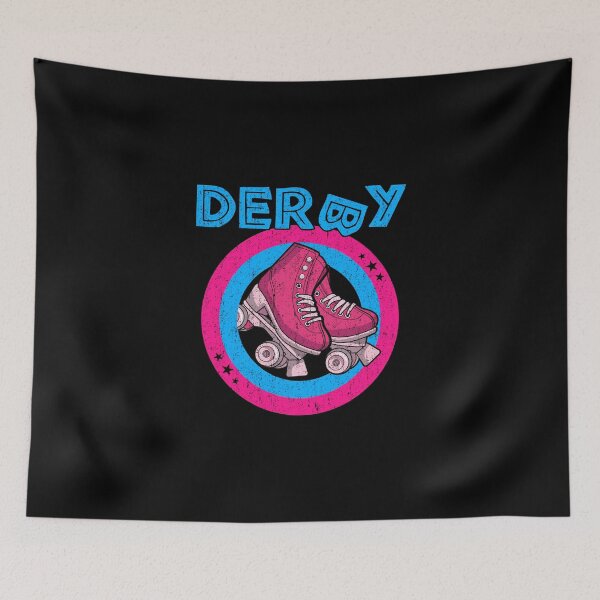 Item preview, Roller Derby Girl 80s Skate Disco - Hot Pink & Blue designed and sold by phoxydesign.