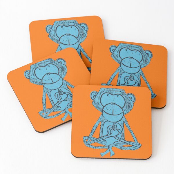 Item preview, Monkey, Cheeky Monkey, blue on orange. designed and sold by krisevansart.