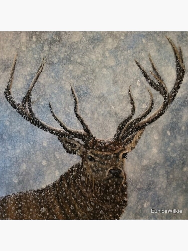 Not Afraid of the Snow - Stag in Snow - Clock by EuniceWilkie