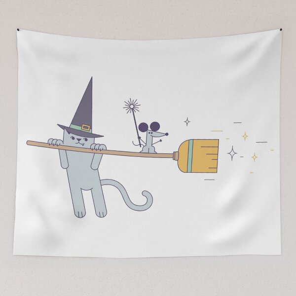 Item preview, Halloween Cat Witch on a Broom designed and sold by ClassicalHollow.