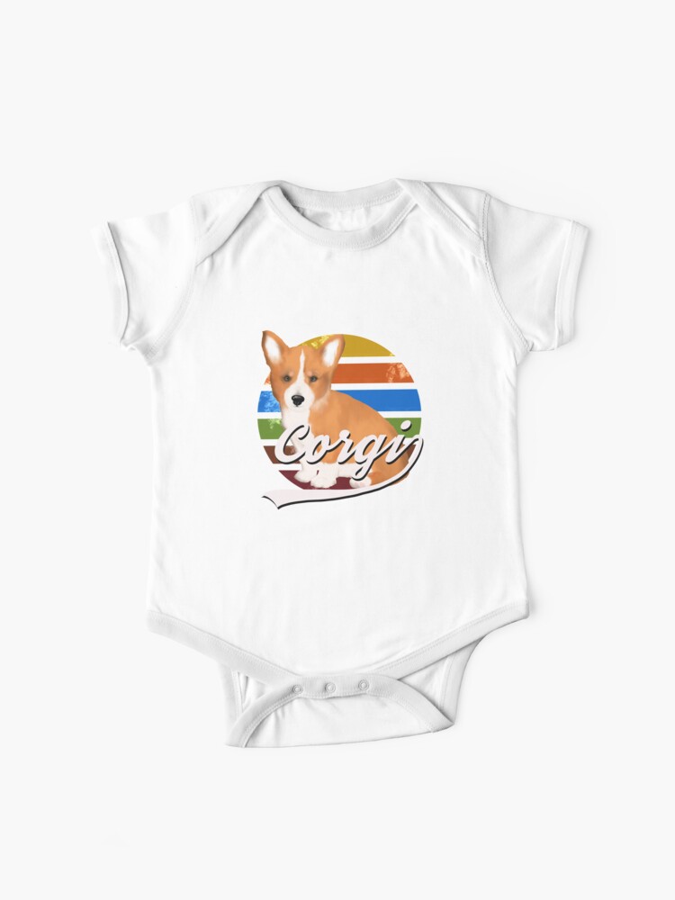 Cute Corgi Dog Retro Background Tshirt Baby One Piece By Bambino Redbubble