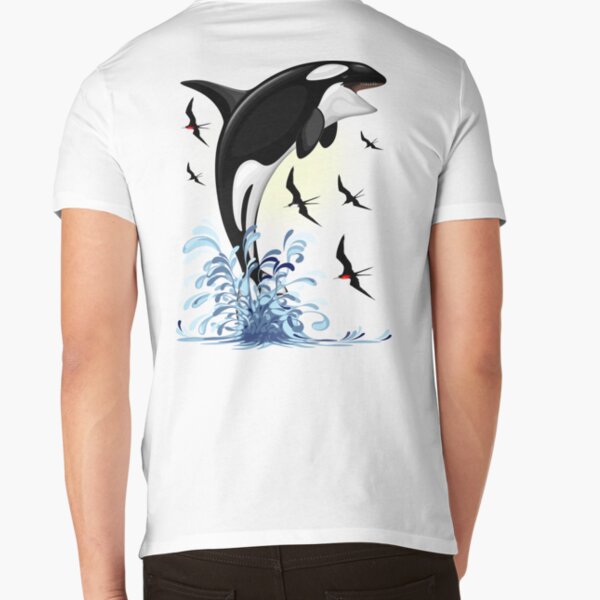 Orca Killer Whale jumping out the Ocean V-Neck T-Shirt