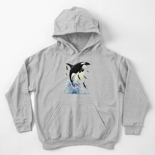 Orca Killer Whale jumping out the Ocean Kids Pullover Hoodie