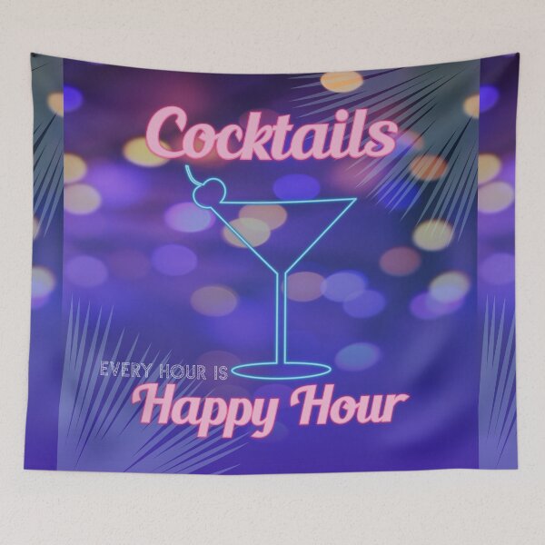 Item preview, Blue and Pink Neon Cocktail Bar Happy Hour Sign designed and sold by HotHibiscus.