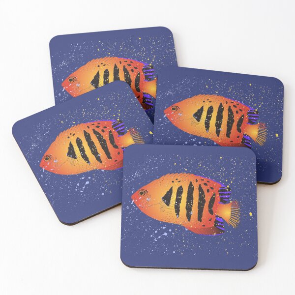 Item preview, Tropical Bright Orange Flame Angelfish Illustration designed and sold by HotHibiscus.