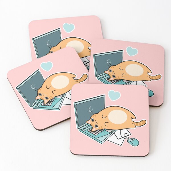 Cute Laptop Cat Coasters (Set of 4)