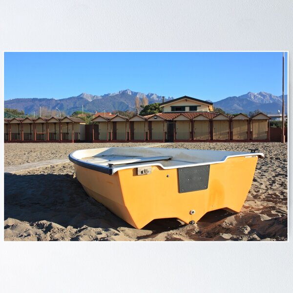 Item preview, photo of a yellow boat on a sandy beach designed and sold by alessiapenny.