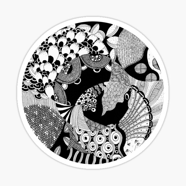 Le vide médian I Black ink drawing of abstract patterns by Mokusho Abigaelle Richard Sticker