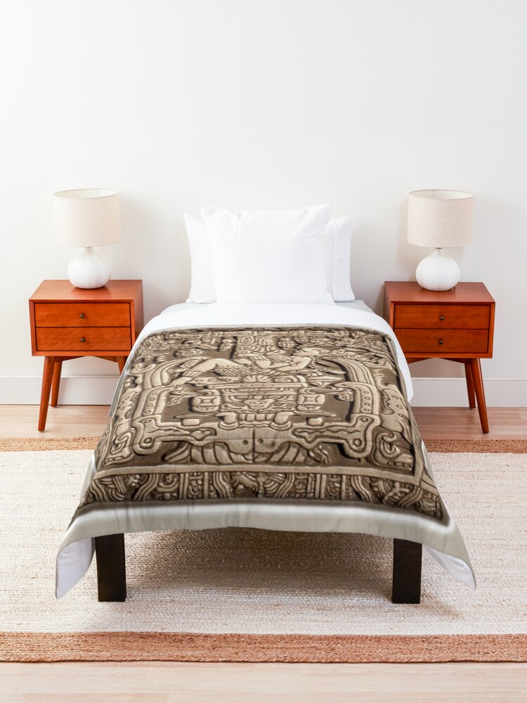 Alternate view of Ancient Astronaut. Pakal, Maya, sarcophagus lid. Comforter