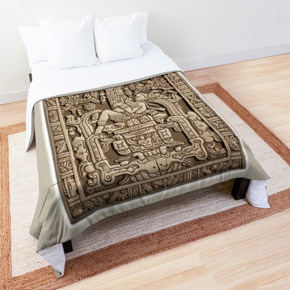 Ancient Astronaut. Pakal, Maya, sarcophagus lid. Comforter