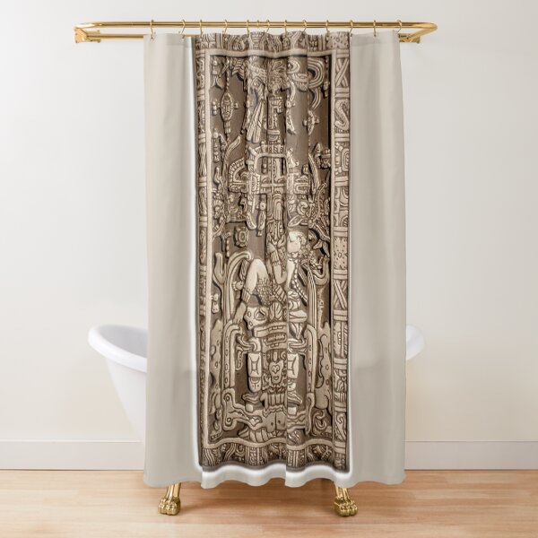 Ancient Astronaut. Pakal, Maya, sarcophagus lid. Shower Curtain