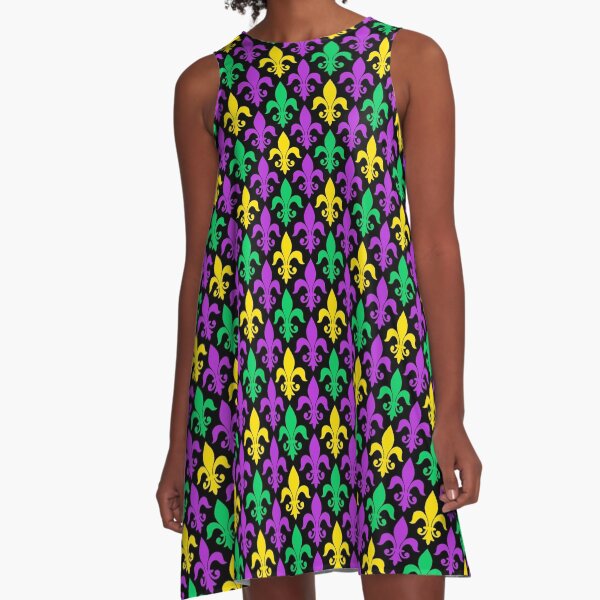 Mardi Gras Pattern | Funny Carnival Graphic A-Line Dress