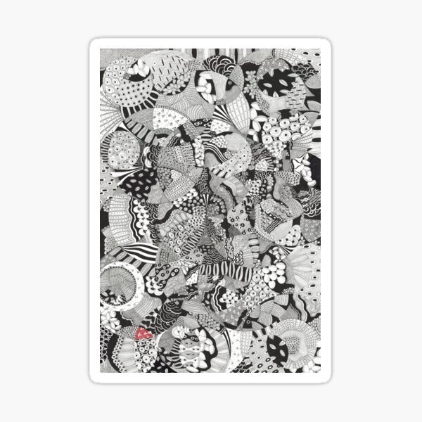 Une mer dans la tête Black and red drawing of abstract patterns by Mokusho Abigaelle Richard Sticker