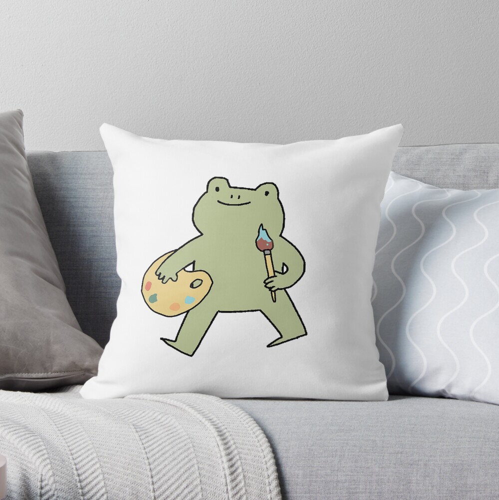 Frog Artist Throw Pillow By Peachy Doodle Redbubble
