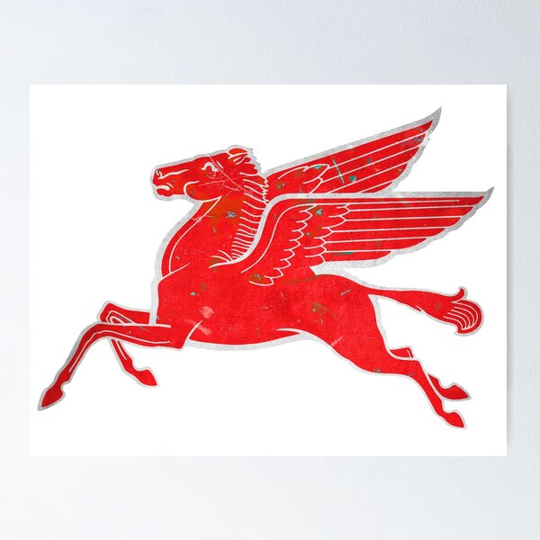 Red Pegasus distressed version facing left. Poster