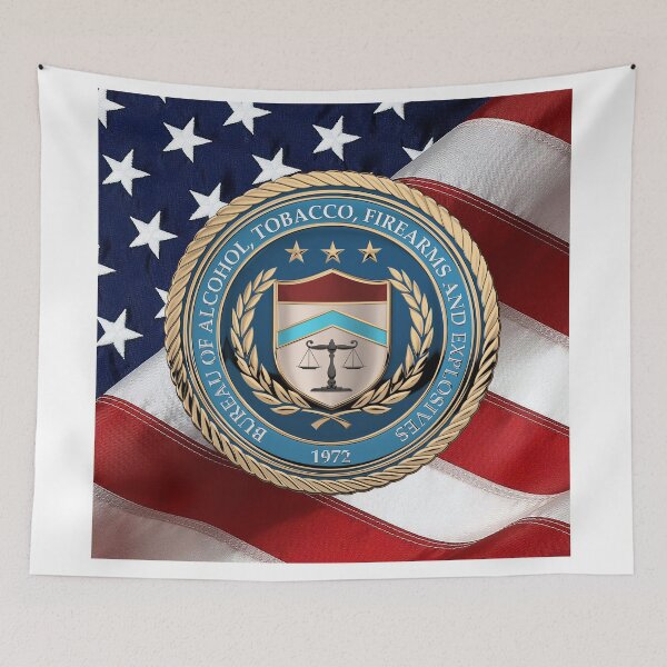 Item preview, The Bureau of Alcohol, Tobacco, Firearms and Explosives - ATF Seal over American Flag designed and sold by Serge Averbukh Art Studio.